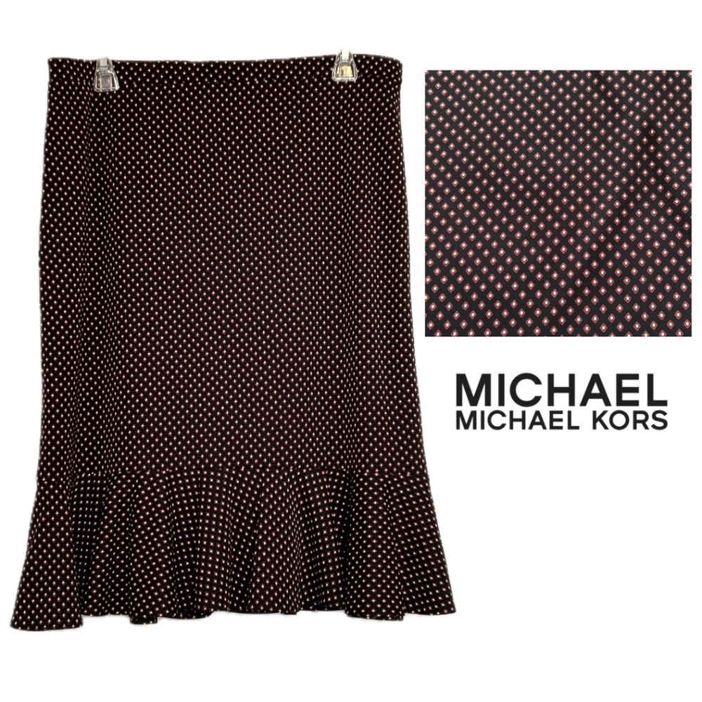 Micheal Micheal Kors Jersey Pull-On Skirt Flounce Hem Black/Red Print Size 12